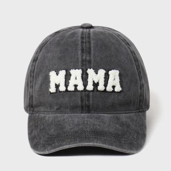 Accessories - Black Chenille Sherpa Patch MAMA Lettered Baseball Cap Hat